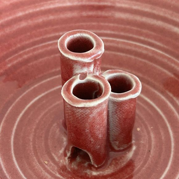 Studio Pottery Vase Flower Frog Artist Signed Noah Red Modern Farmhouse Rustic - Picture 4 of 7